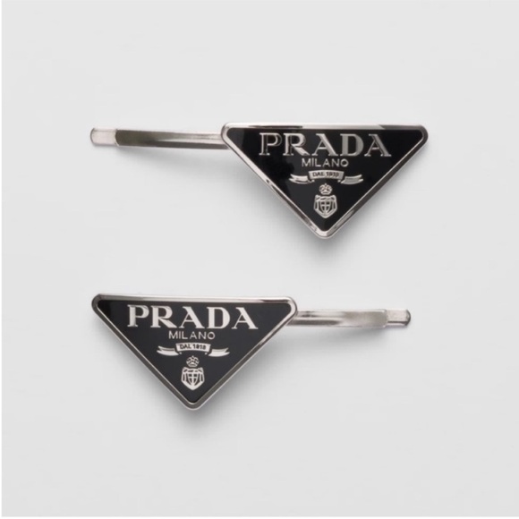 PRADA Black Hair Clips triangular logo accessory metal - Picture 1 of 5